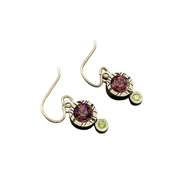 Patricia Locke Handmade Silver & Purple Green Crystal Drop Earrings - Picture 6 of 6